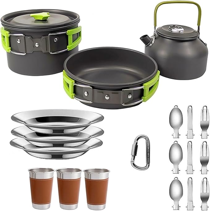 Camping Cooking Set Cookware Travel Tableware Outdoor Picnic Teapot for 2-3 Peaple Non-Stick Pots Assorted Sets