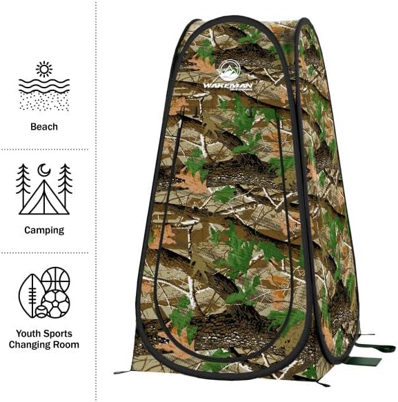 Wakeman Pop Up Changing Tent, 3.3 x 3.3 x 6.2ft, Camping Shower Tent for Portable Toilet Stall or Dressing Room with Carry Bag for Camping, Beach, or Tailgate, Polyester