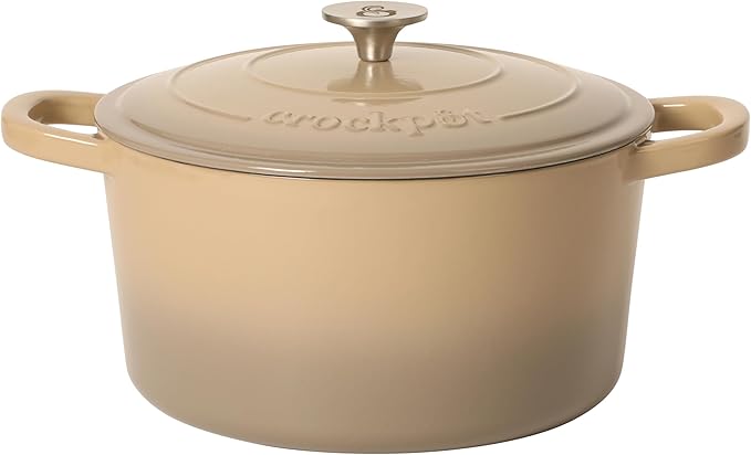 Crock Pot Artisan 7-Quart Round Cast Iron Dutch Oven Pot With Lid - Gradient Taupe