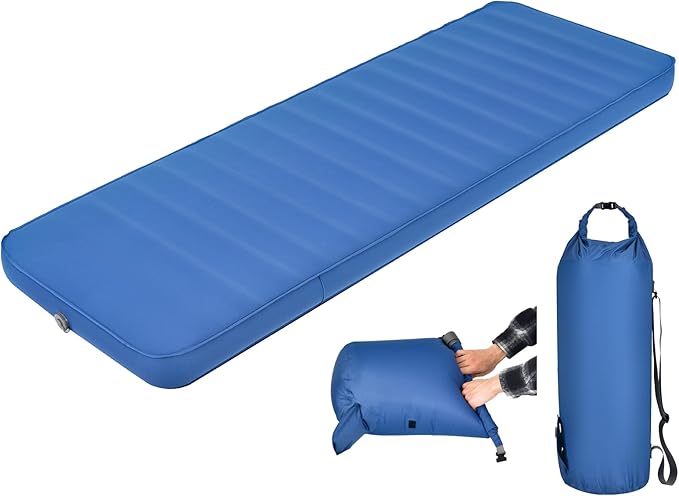 BestComfort Sleeping Pad for Camping with 2-in-1 Air Pump Sack Carry Bag, 4inch Inflatable Camping Mattress for Backpacking Hiking Car Traveling, Waterproof Ultralight Camping Sleeping Mat, Blue