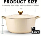 Enameled Cast Iron Dutch Oven with Lid – 5QT Heavy-Duty Pot, Oven Safe up to 500°F, Dual Handles, Ideal for Sourdough Bread Baking, Stews, Roasting, Braising – All Cooktops, Durable & Versatile Cookware (Ivory)