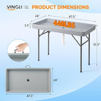 VINGLI 46" Extra LargeFolding Party Ice Cooler, Portable Tailgate Camp Fishing Cleaning Table, Plastic with Matching Skirt, Ice Table for Party, BBQ, Camping, Picnic (Grey)