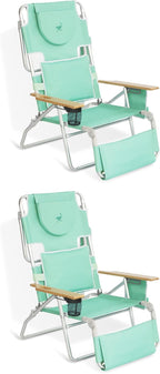 Ostrich Deluxe Padded 3-N-1 Lightweight Portable Adjustable Outdoor Folding Chair for Lawn Beach Lake Camping Lounge with Footrest, Teal (2 Pack)