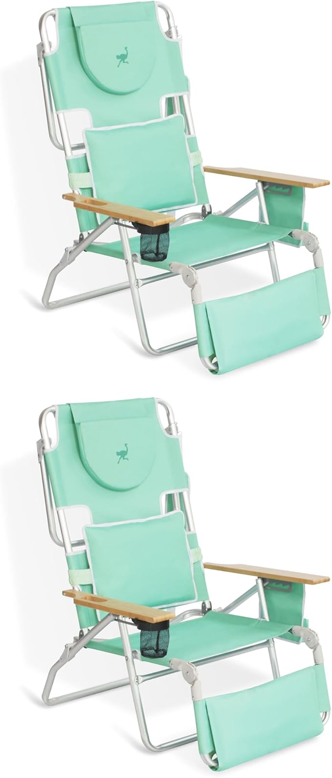Ostrich Deluxe Padded 3-N-1 Lightweight Portable Adjustable Outdoor Folding Chair for Lawn Beach Lake Camping Lounge with Footrest, Teal (2 Pack)