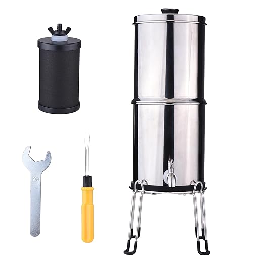Drfeify 1 Gallon Gravity Water Filter System, 60ml min Rate Food Grade Stainless Steel, Removes Impurities Improves Taste, with Activated Carbon Silver Ions UF Membrane, for Camping (K8779A with