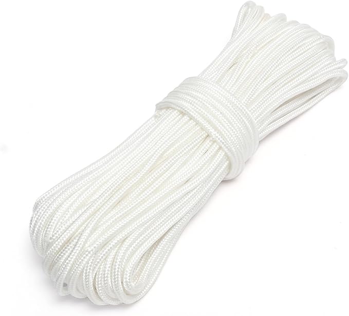 Nylon Rope, 1/3 inch 100FT Nylon Poly Rope Utility Cord Strong Polyester for Camping, Hiking, Clothesline, Tie, Flag Pole, Marine, Outdoor Swing (8mm White)