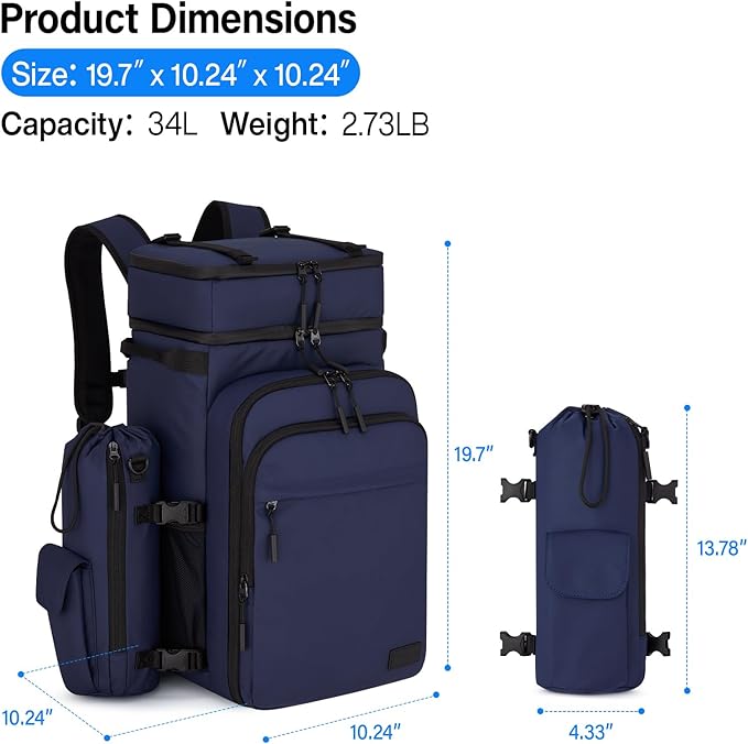Hanke Backpack Cooler, 40 Cans Soft Leak Proof Picnic Backpack, Portable 2 Insulated Compartments Cooler Backpack Water Resistant for Lunch Beach Travel Camping Picnic Hiking,Blue