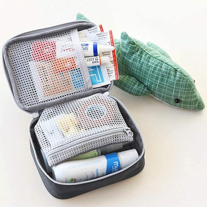Portable Mini First Aid Bag Empty, Small Size Travel Medicine Pouch Double Zippers Handy Pills Pocket for Travel Home (Gray)