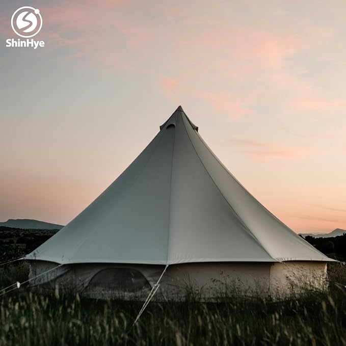 Canvas Bell Tent Yurt Tent 4 Seasons for Camping 100% Cotton Glamping Tents with Stove Jack, Family Camping Outdoor Hunting Party