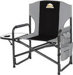 Oversized Directors Camping Chair Support 600 LBS, Heavy Duty Folding Outdoor Chairs with Detachable Side Pocket and Adjustable Side Table for Outside Beach,Lawn,Fishing (Black)