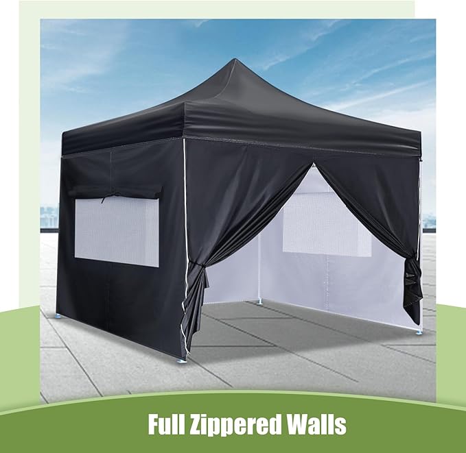 4Pcs Canopy Sidewall for 10x10 Canopy Frame Enclosure Wall with Mesh Window Replacement Side Wall for 10x10 Pop up Tent Outdoor Party, No Frame or Top(Black)
