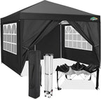 COBIZI 10x10 Pop up Canopy Tent Protable Canopy Tent with 4 Sidewalls Waterproof Commercial Instant Shelter for Parties, Wedding, Courtyard with Carry Bag(10x10FT with 4 Sides, Black)
