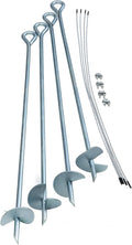 ShelterLogic ShelterAuger 4-Piece 30-Inch Reusable Heavy Duty Steel Earth Auger Anchor Kit with 4 Clamp-on Wire Tie-Downs for Anchoring Shelters, Canopies, and Instant Garages, Silver