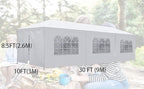 10'x30' White Outdoor Gazebo Canopy Tent Canopy Wedding Party Tent Waterproof Camping Gazebo BBQ Shelter Pavilion 8 Removable Walls -8