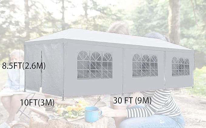 10'x30' White Outdoor Gazebo Canopy Tent Canopy Wedding Party Tent Waterproof Camping Gazebo BBQ Shelter Pavilion 8 Removable Walls -8