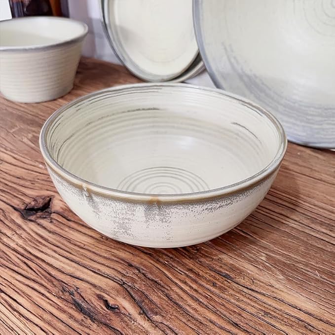 Camping Plates Ceramic Tableware Large Soup Bowl Noodle Bowl Salad Bowl Steak Plate Dessert Plate Deep Plate Home Large Decorative Plate(7PCS)