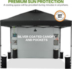 12'x12' Pop Up Canopy Tent with 1 Sidewall and 6 Pockets, One Push Setup, Instant Shade Tent with Vented Roof for Beach Patio Outdoor, Case, 8 Stakes, 4 Ropes, 4 Sandbags (Black, 12x12)