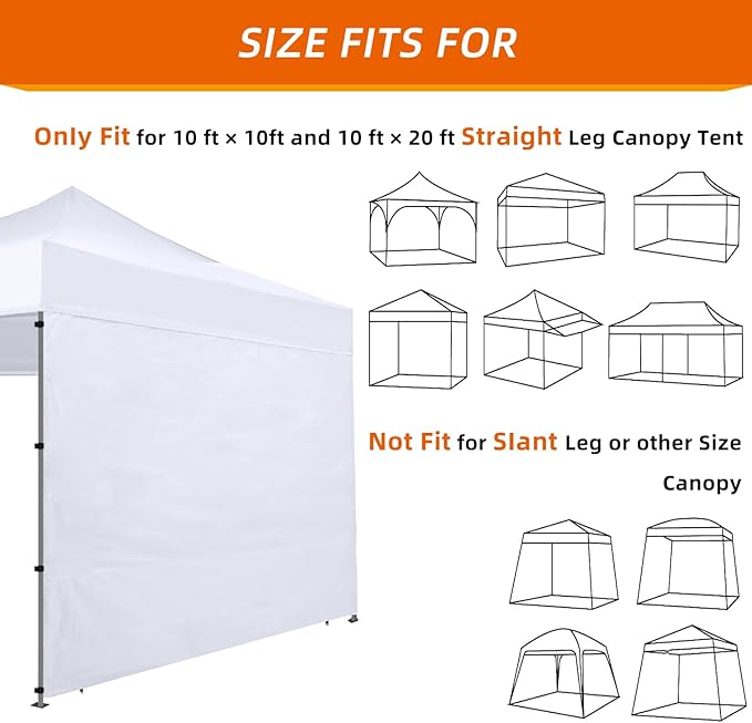 Joramoy Instant Canopy Sidewall 10×10 for Pop Up Tent, Waterproof Sunwall for Straight Leg Canopy with UV Protection, 1 Pack Side Panels Only(10×10, White)