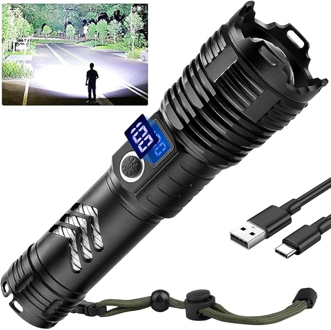 Flashlights High Lumens LED Rechargeable, 99,000 Lumen Super Bright Flashlight High Power USB Flash Light,Waterproof Handheld LED Flashlight for Camping Hiking