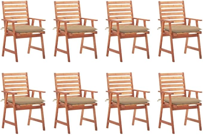 Patio Dining Chairs 8 pcs,Lawn Chair,Camping Chair,Garden Chair,Featuring Slatted Design,Waterproof Cushion,Each Cushion Features 2 Sets of Ropes, with Cushions Solid Acacia Wood