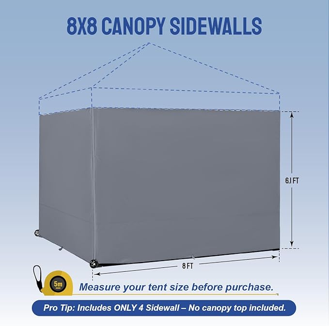 CROWN SHADES 8x8 Canopy Sidewalls (4pck) - Replacement Walls for 8x8 Gazebo, Event Shelter Accessories - Gray