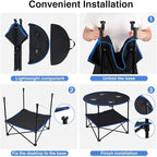 LEADALLWAY Folding Picnic Table Portable Outdoor Camping Table with 4 Cup Holders and Carrying Bags,Collapsible Canvas Travel Table for Outdoor Picnic,Barbecue,Travel,Fishing (Black+Blue)