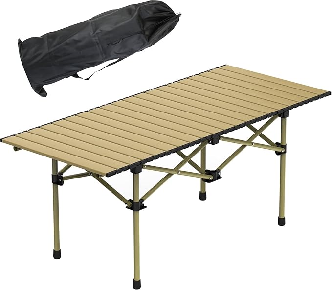 Folding Camping Table, Portable Lightweight Carbon Steel Roll-up Picnic Table BBQ Desk with Carry Bag Heavy Duty for Outdoor Beach Camping Picnic Backyard Party Patio BBQ Fishing
