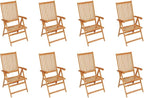 Reclining Patio Chairs with Cushions 8 pcs,Outdoor Folding Chair,Lounge Chair,Portable Camping Chair,Tanning Chairs for Outside,Garden Chair,for Outdoor Patio, Campsite, or Yard,Solid Teak Wood