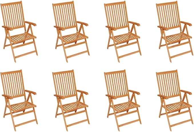 Reclining Patio Chairs with Cushions 8 pcs,Outdoor Folding Chair,Lounge Chair,Portable Camping Chair,Tanning Chairs for Outside,Garden Chair,for Outdoor Patio, Campsite, or Yard,Solid Teak Wood
