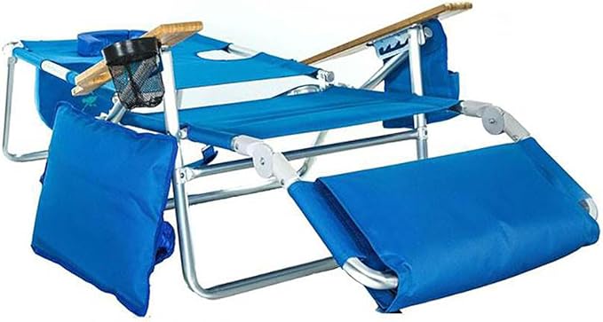 Ostrich Deluxe Padded 3-N-1 Lightweight Portable Adjustable Outdoor Folding Chair for Lawn Beach Lake Camping Lounge with Footrest, Blue (4 Pack)