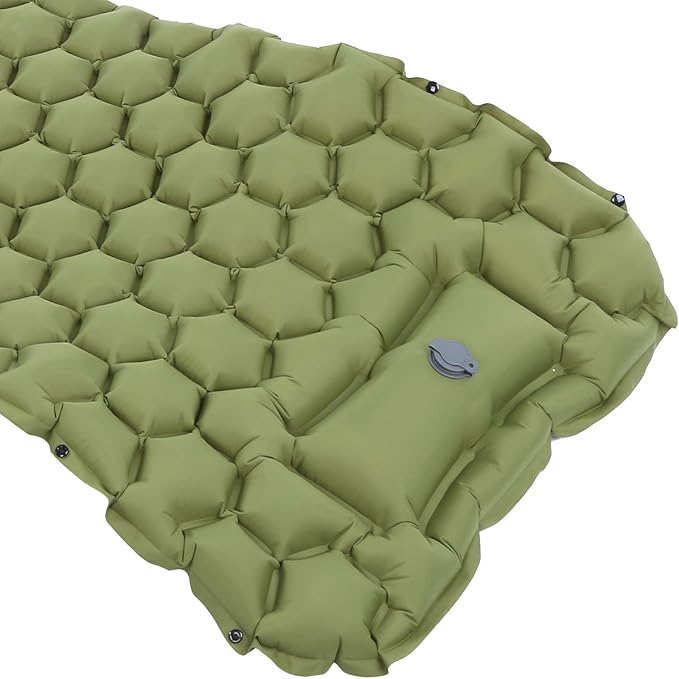 Camping Sleeping Pad Mat, Foot Press Inflatable Cushion Mattress, Sturdy 40D Nylon Fabric, TPU Laminate, for Tent Hiking Travel, Lightweight Compact, Easy to Store (Green)
