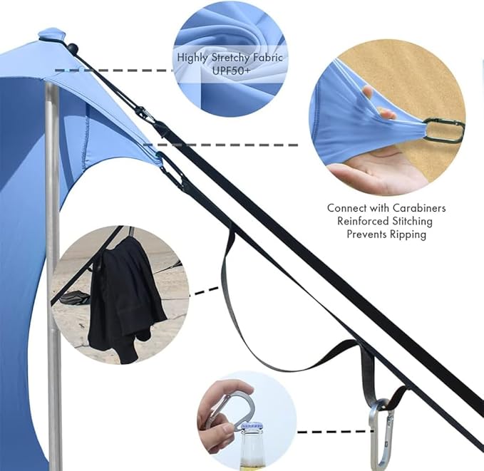 Beach Sun Shade Windproof Design, Sun Shelter UPF50+ Portable Family Tent with 6 Sandbags Anchors 10x10 FT 2 Pole