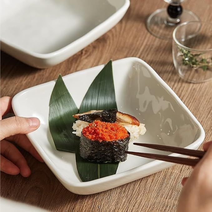 Camping Plates Ceramic Square Dinner Plate Household Dish Hotel Tableware Snack Bowl Cold Decorative Plate