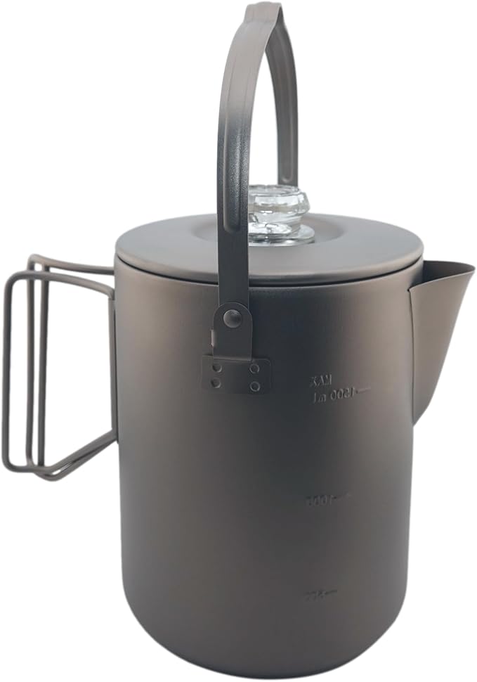 Valtcan Titanium Percolator Coffee Maker World's First Full Titanium, 6-Cup 1.5L, 395g Ultralight, No Metallic Taste, CNC Filter, Glass Brew Viewer, Campfire & Stovetop, Grade 1 Ti, Carry Case