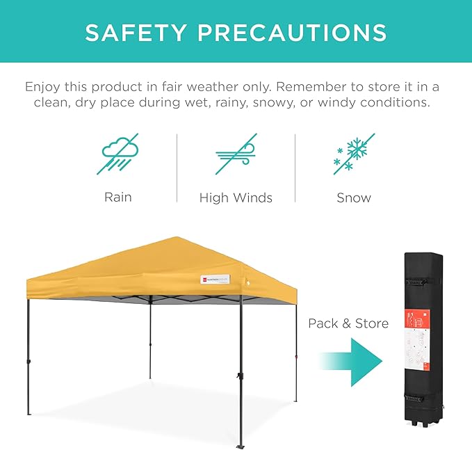 Best Choice Products 10x10ft Pop Up Canopy Tent, Outdoor Shade, 1 Person 1 Minute Set Up, Carry Case, 4 Weight Bags - Marigold