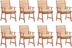 Patio Dining Chairs,Bistro Chair,Camping Chair,Armchair,Outdoor Chairs,Beach Chair,Fishing Chairs,Barbecue Chairs,for Deck, poolside,Camping,Beach,Campsite, 8 pcs with Cushions Solid Acacia Wood