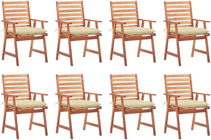 Patio Dining Chairs,Bistro Chair,Camping Chair,Armchair,Outdoor Chairs,Beach Chair,Fishing Chairs,Barbecue Chairs,for Deck, poolside,Camping,Beach,Campsite, 8 pcs with Cushions Solid Acacia Wood
