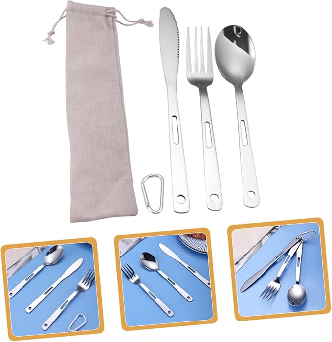Yardwe 4sets Portable Stainless Steel Camping Cutlery Outdoor Tableware Fork Spoon and Cutter Compact Design for Easy Storage and Cleaning for Hiking and Picnics