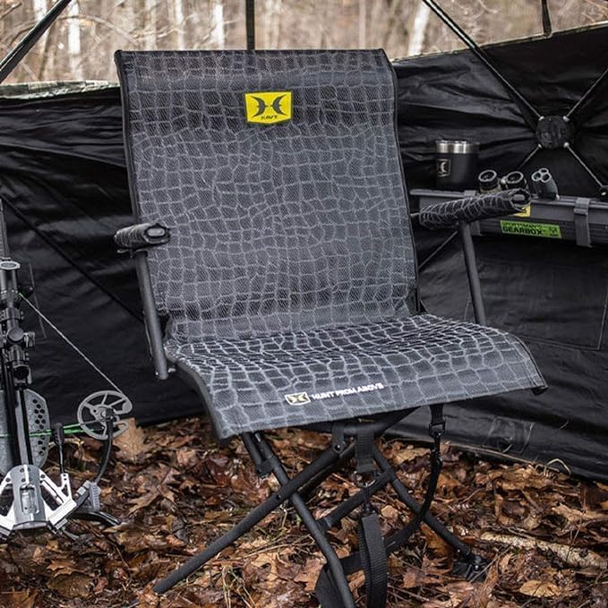 Hawk Stealth Spin Chair - Silent, Comfortable, Swiveling, Portable Chair for Camping, Hunting, Fishing, Backpacking, and More (Bone Collector Edition) , Black