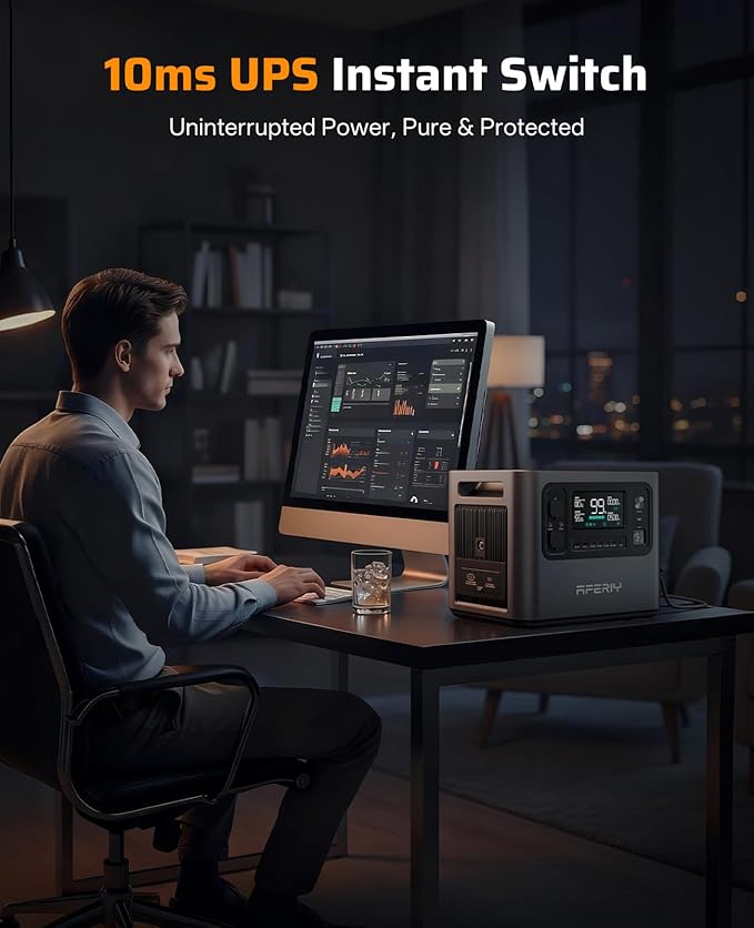 AFERIY P210 Portable Power Station 2400W (Peak 4800W),2048Wh LiFePO4 Battery Generator,AC Fast Charging, 12V/25A XT60 DC output port,UPS Power Outages,Home Backup,Camping(Solar Panel Optional)