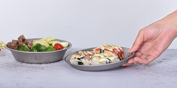 Boundless Voyage Ultralight Titanium Bowl Pan Plate Dish with Carry Bag Outdoor Camping Portable Tableware Cookware (2 Pcs Set (Shallow Bowl+Plate))