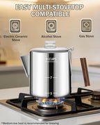 Coffee Maker Coffee Percolator 304 Stainless Steel Pot Stovetop Easy Brewing Even Heating 9 Cup 50.7oz 1500ml Silver Classic Design Heat Resistant Home Camping Outdoor