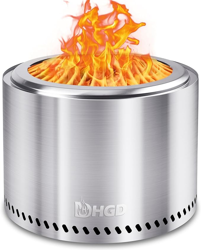 HGD 20 Inch Smokeless Fire Pit Outdoor, Stainless Steel Wood Burning Firepit with Secondary Combustion, Backyard Patio Stove for Garden, BBQ & Bonfire