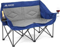 Double Camping Chairs Oversized Loveseat - 2 Person Camping Chair Portable Lawn Folding Chair for Outside Adults - Heavy Duty Outdoor Camping Couch with Cup Hold, Blue