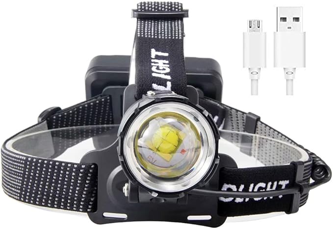MINCHEN Headlamp 8000Lumens Zoom Adjustable 3 Working Modes Headlamp USB Rechargeable No 18650 Batteries. (White Light)