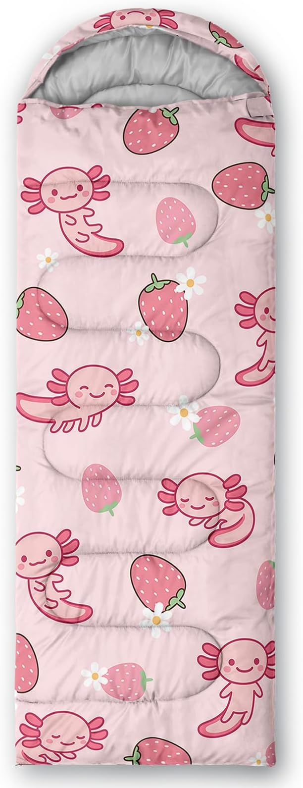QOOMO Axolotl Cute Camping Sleeping Bags,3 Season Warm & Cool Weather,Lightweight,Waterproof Sleeping Bags for Adults & Kids,Traveling,and Outdoors