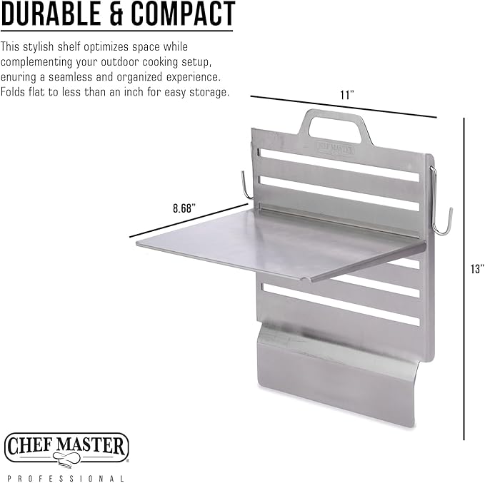 Chef Master Adjustable BBQ Griddle Shelf – Outdoor Organizer & Condiment Holder for Tools, Utensils & Grilling Accessories for Camping, Tailgating & Backyard Cooking 90260 (16.5" x 11.5" 1.5")