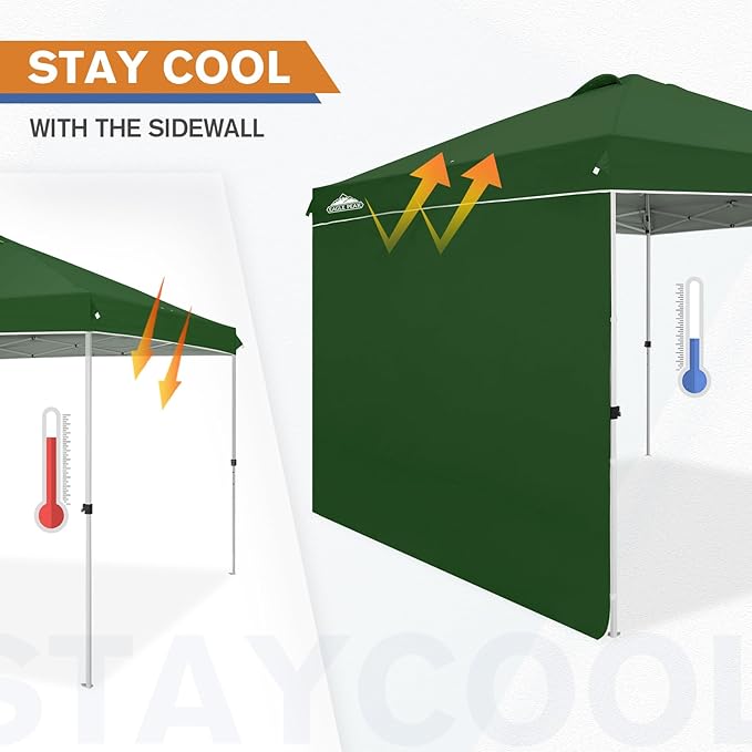 EAGLE PEAK Commercial Canopy 10x10 Pop Up Canopy Tent with 1 Sidewall, Easy Setup Heavy Duty Instant Event Shelter for Vendors & Markets, Outdoor Sun Shade, Green
