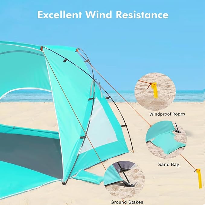 Beach Tent, Portable Sun Shelter for 2/3/4/6-8 Person with UPF 50+ UV Protection, Easy Setup Waterproof Beach Shade Canopy Cabana for Family Outdoor and Picnics, Fishing with Carrying Bag