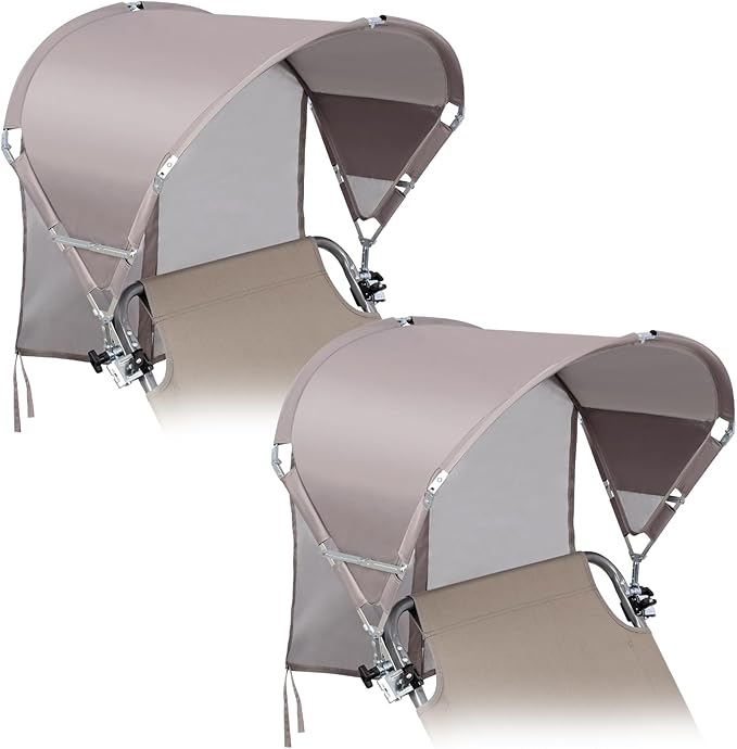Universal Chair Umbrella Canopy, UPF 50+ Chair Sun Shade Attachment with Adjustable Clamp Fits Most Brands’ Beach, Camping, Lawn, Wheelchair, Tanning, Zero Gravity, Lounge, Fishing Chairs, 2 Pack